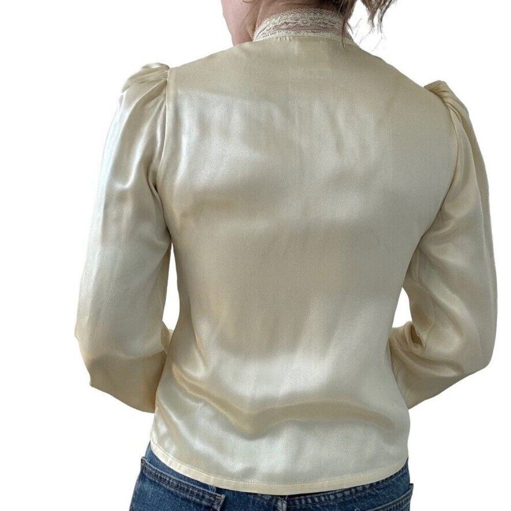 Vintage 1970s Gunne Sax Ivory Cream Satin Romantic Cottagecore Blouse Sz S - Picture 7 of 10